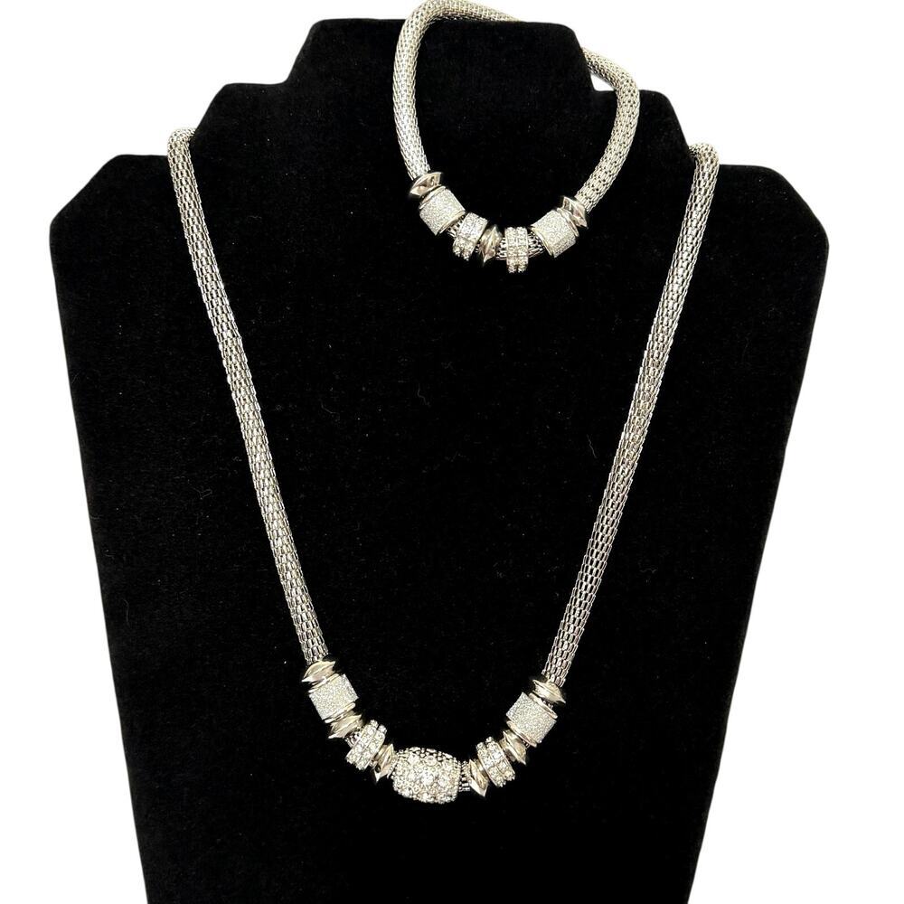 Catherine's Silver Rhinestone Bead Necklace & Bracelet - New with Tags